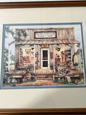 “Second Hand Rose Thrift Shop” Landscape Architecture Print Matted & Framed
